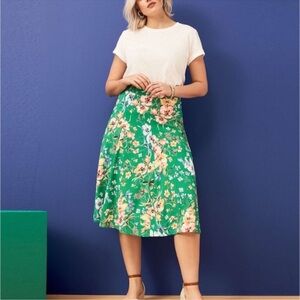 NWT LOFT Floral Green Midi Skirt